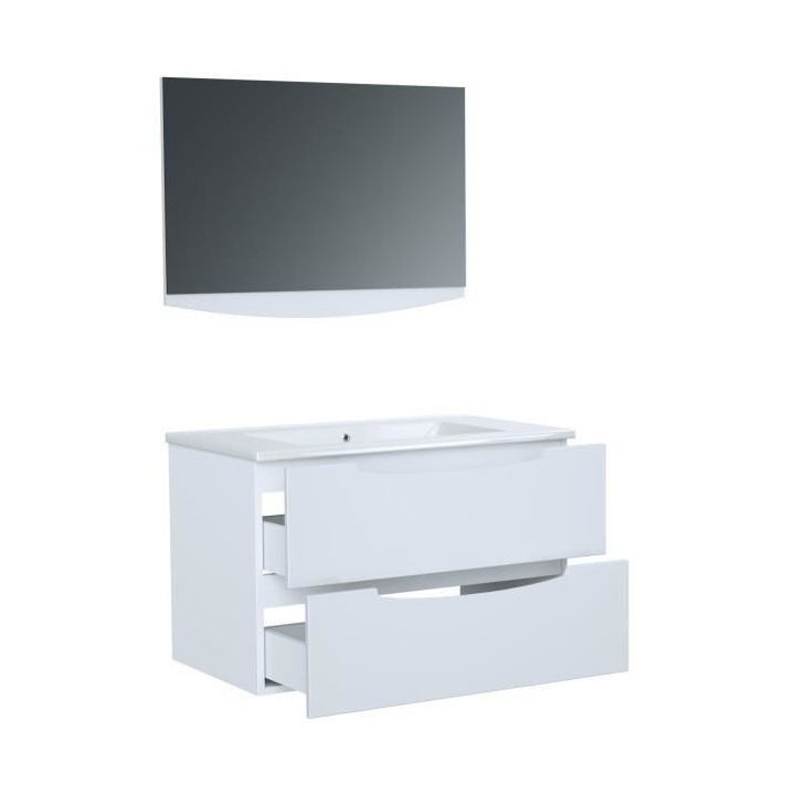 SMILE Salle de bain simple vasque avec miroir L 80 cm - 2 tiroirs a fe