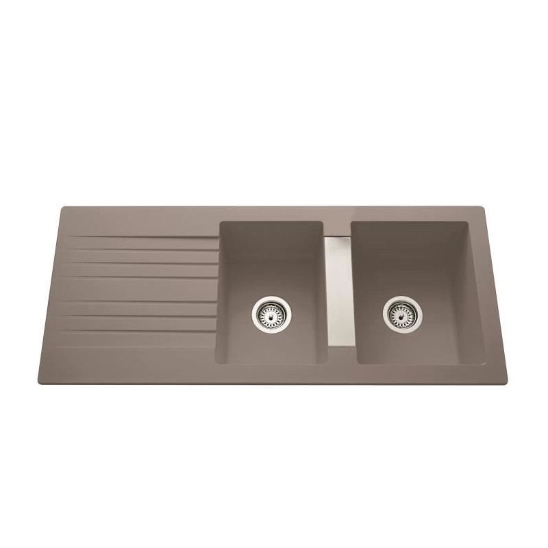 EWI Evier cuisine a encastrer 2 bacs + 1 égouttoir Soledad - Résine - 116 x 50 cm - Gris béton