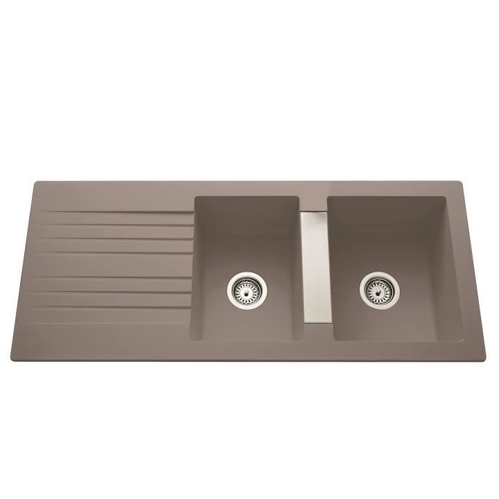 EWI Evier cuisine a encastrer 2 bacs + 1 égouttoir Soledad - Résine