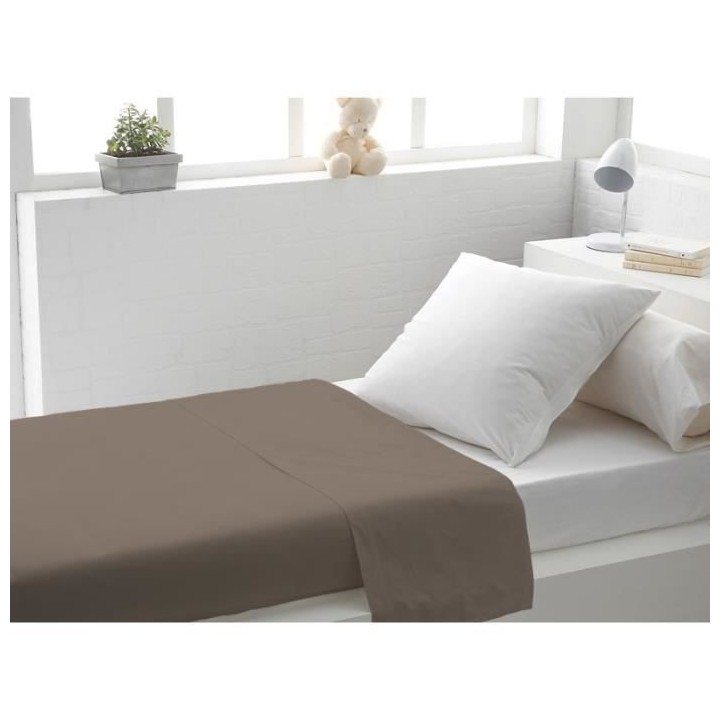 SOLEIL d'OCRE Drap plat 100% Coton 180x290cm Taupe