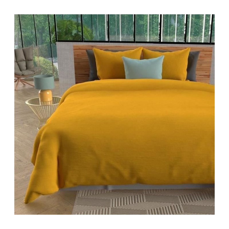 SOLEIL d'OCRE Parure de couette Boheme - Microfibre lavée - 220 x 240 cm - Jaune moutarde