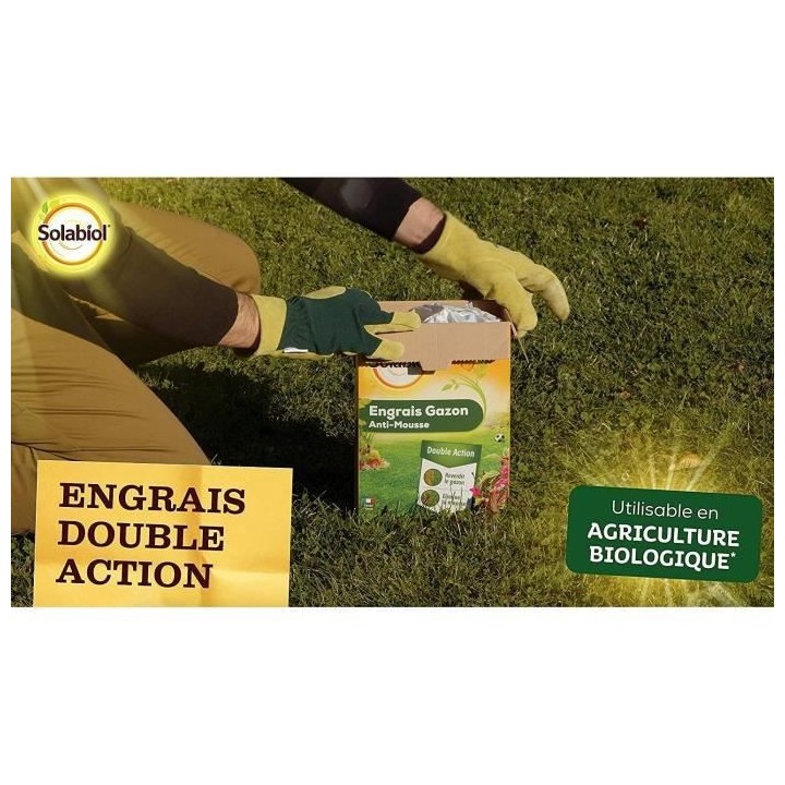 SOLABIOL - Engrais Gazon Anti-Mousse Double Action 80m2 - Etui 3,2 kg