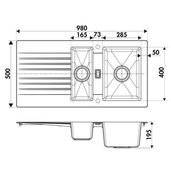 EWI Evier cuisine a encastrer 1,5 bac + 1 égouttoir Soledad - Résine