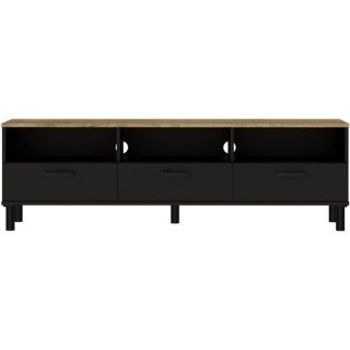 OXFORD Meuble TV décor noir et chene - Style industriel - L 158 x P 4