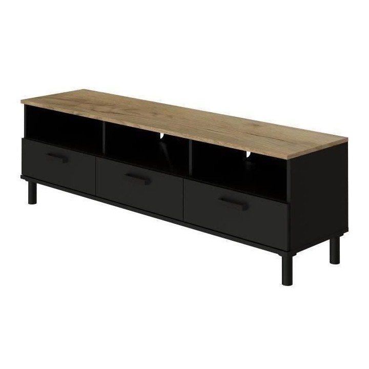 OXFORD Meuble TV décor noir et chene - Style industriel - L 158 x P 4