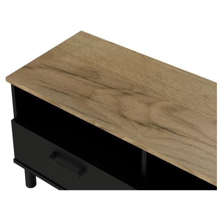 OXFORD Meuble TV décor noir et chene - Style industriel - L 158 x P 4