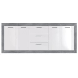 STONE Buffet 4 portes 3 tiroirs - Décor béton et blanc - L 206 x P 45 x H 83,4 cm