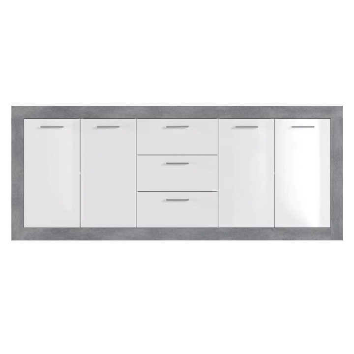STONE Buffet 4 portes 3 tiroirs - Décor béton et blanc - L 206 x P 4