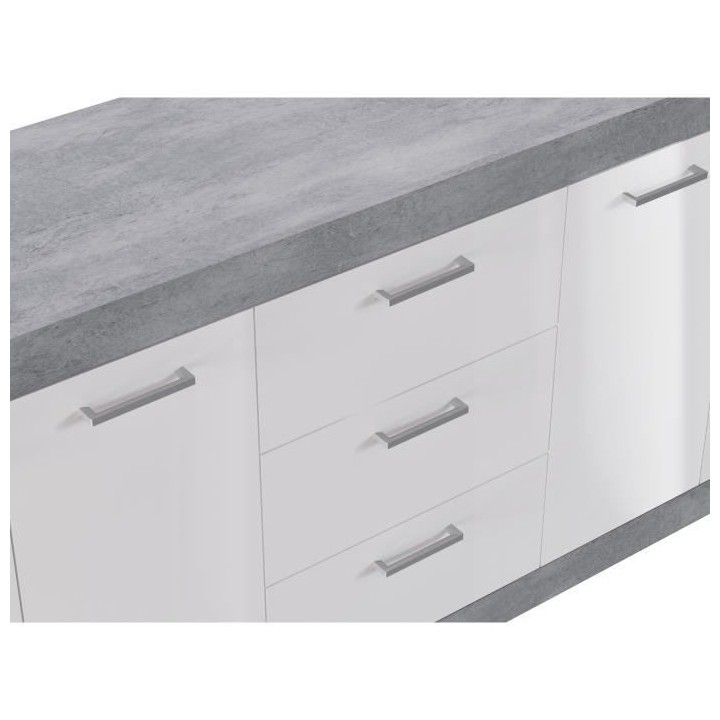 STONE Buffet 4 portes 3 tiroirs - Décor béton et blanc - L 206 x P 4
