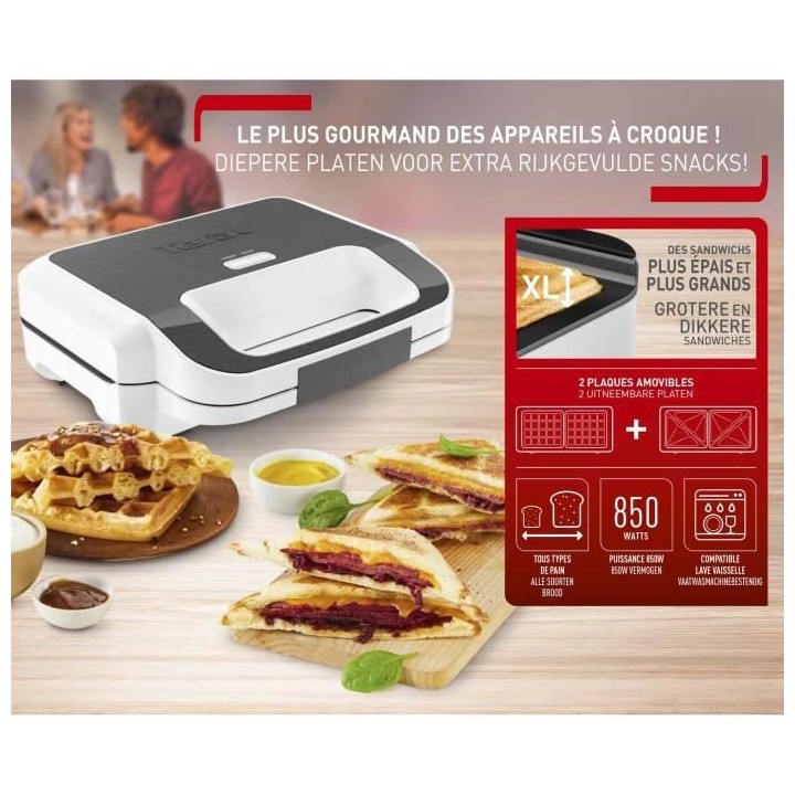 TEFAL SW701110 Snack XL Appareil a croque multifonction, Plaques amovi
