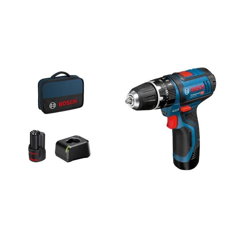 Perceuse visseuse a percussion GSB 12V-15 2x2,0Ah GAL 12V-20 sacoche BOSCH