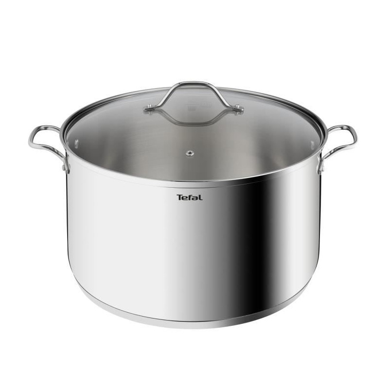 TEFAL B8646404 Marmite 26 cm inox, Tous feux dont induction, 6,5 L, Poignées robustes, Couvercle verre, Intuition XL