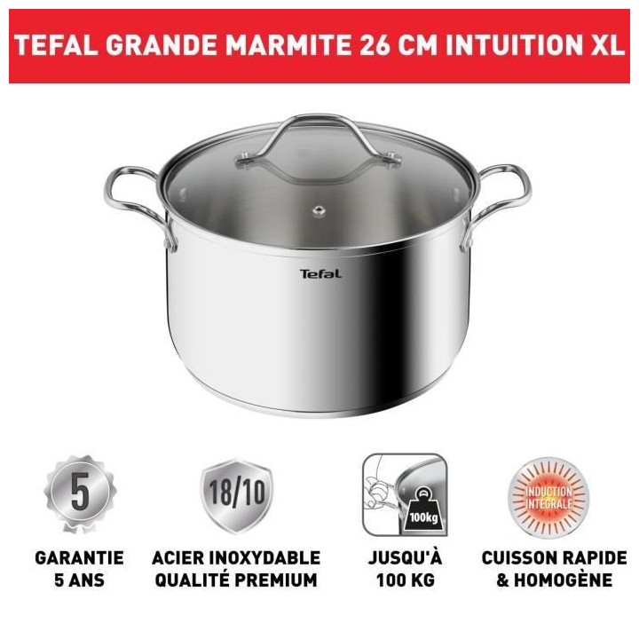 TEFAL B8646404 Marmite 26 cm inox, Tous feux dont induction, 6,5 L, Po