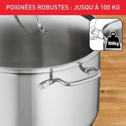 TEFAL B8646404 Marmite 26 cm inox, Tous feux dont induction, 6,5 L, Poignées robustes, Couvercle verre, Intuition XL