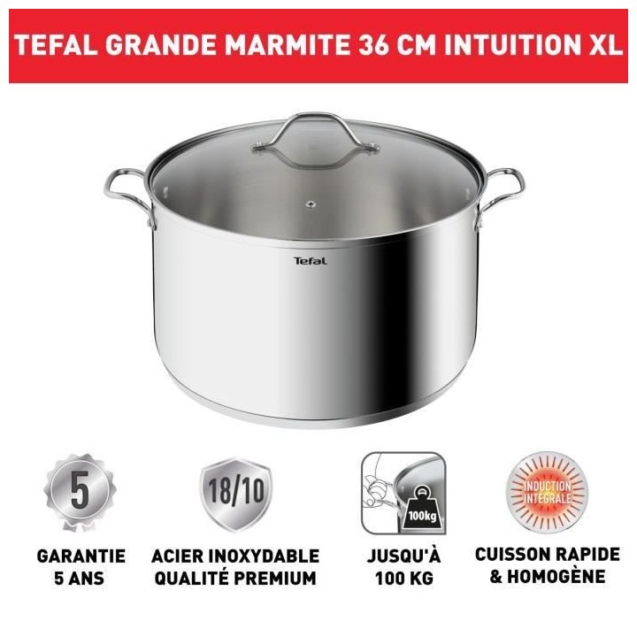 TEFAL B8647504 Marmite 36 cm inox, Tous feux dont induction, 17,5L, Po