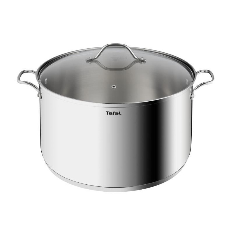 TEFAL B8646404 Marmite 28 cm inox, Tous feux dont induction, 8L, Poignées robustes, Couvercle verre, Intuition XL