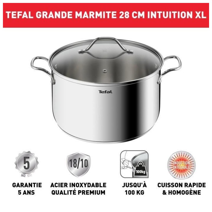 TEFAL B8646404 Marmite 28 cm inox, Tous feux dont induction, 8L, Poign