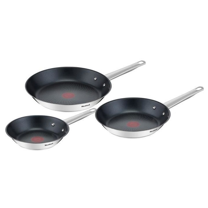 TEFAL B922S304 Lot de 3 poeles 20/24/28 cm, Induction, Acier inoxydabl