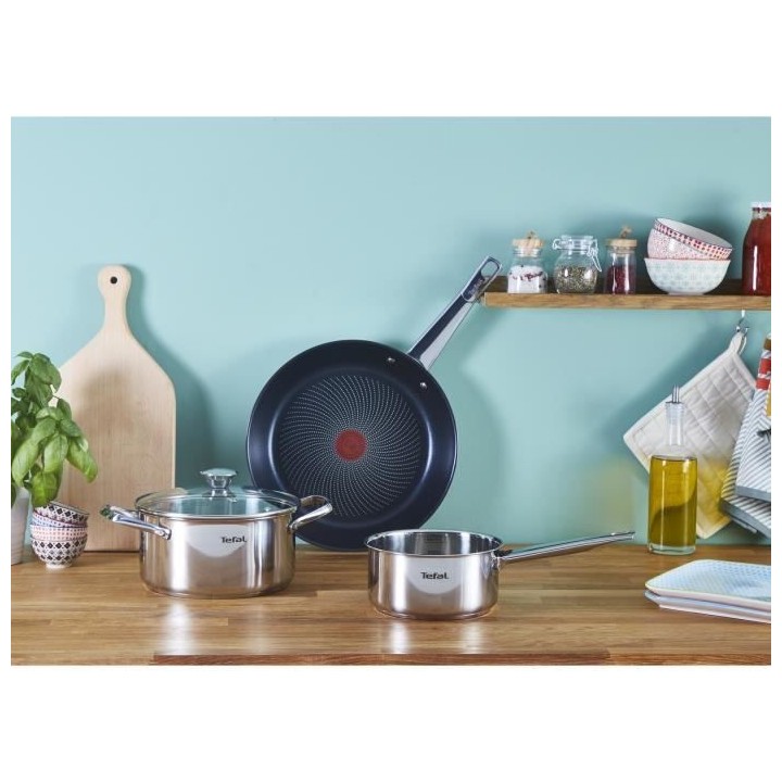 TEFAL B922S304 Lot de 3 poeles 20/24/28 cm, Induction, Acier inoxydabl