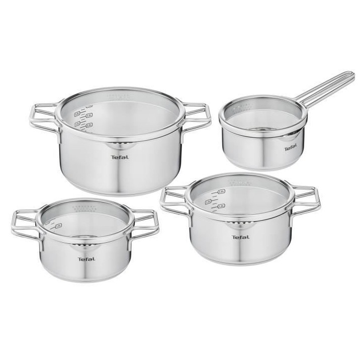 TEFAL H852S855 NORDICA Lot 8 pieces INOX Casserole 16cm + Faitouts 18/