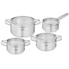 TEFAL H852S855 NORDICA Lot 8 pieces INOX Casserole 16cm + Faitouts 18/20/24cm + couvercles en verre - Tous feux dont induction