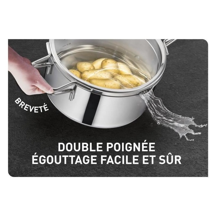 TEFAL H852S855 NORDICA Lot 8 pieces INOX Casserole 16cm + Faitouts 18/