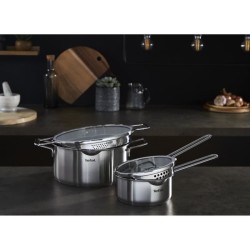 TEFAL H852S855 NORDICA Lot 8 pieces INOX Casserole 16cm + Faitouts 18/20/24cm + couvercles en verre - Tous feux dont induction