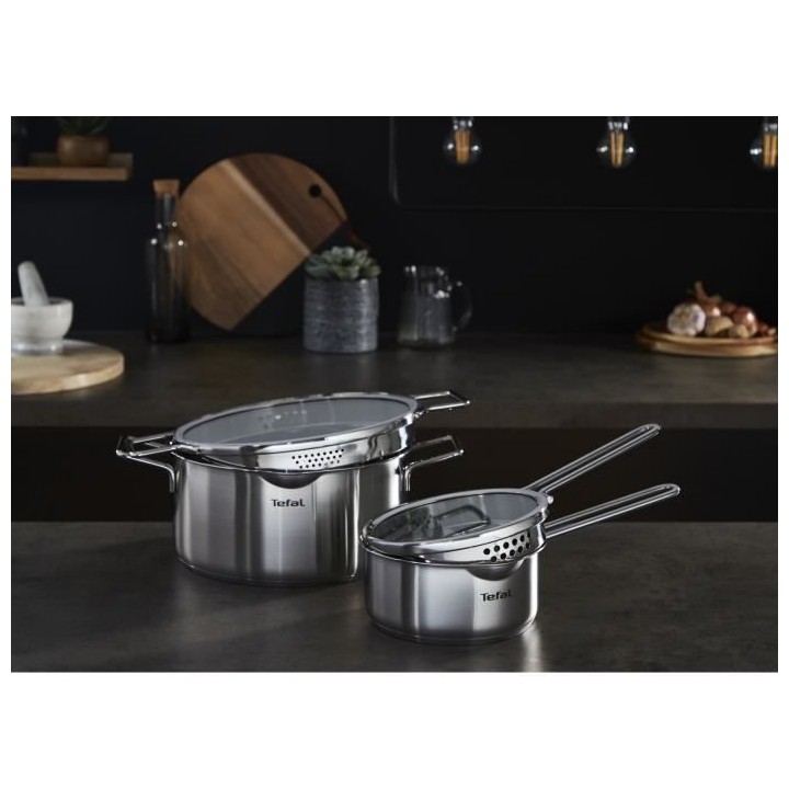 TEFAL H852S855 NORDICA Lot 8 pieces INOX Casserole 16cm + Faitouts 18/