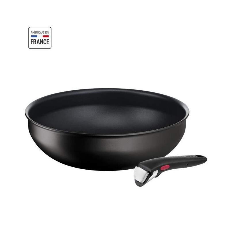 TEFAL INGENIO L3979302 Poele wok 26 cm + poignée amovible, Induction, Revetement antiadhésif sûr, Fabriqué en France, Eco Re