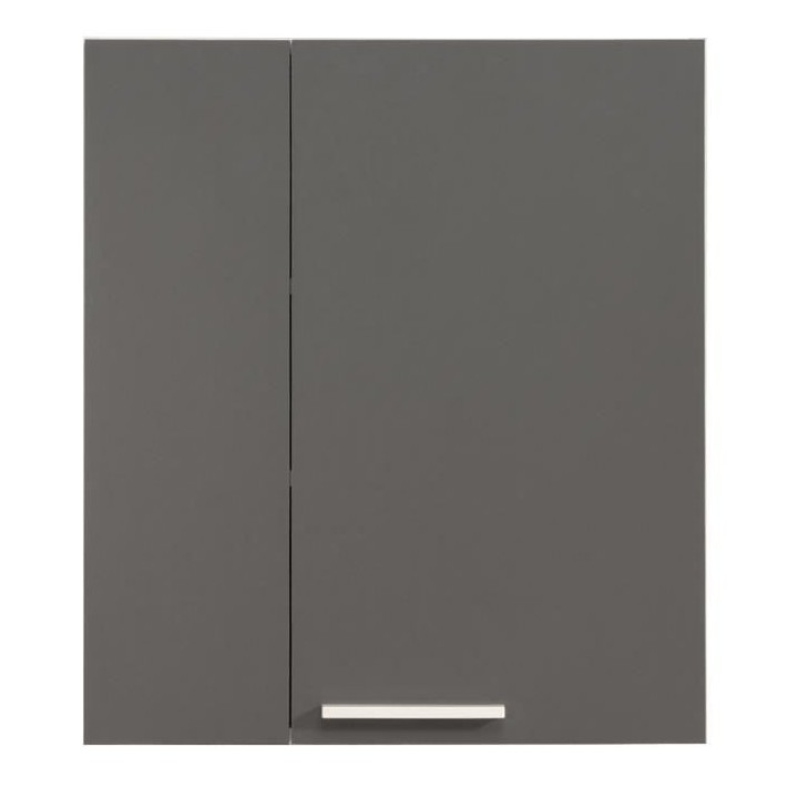 EKIPA Armoire de salle de bain 2 portes - Gris ombre et blanc - L 60 x