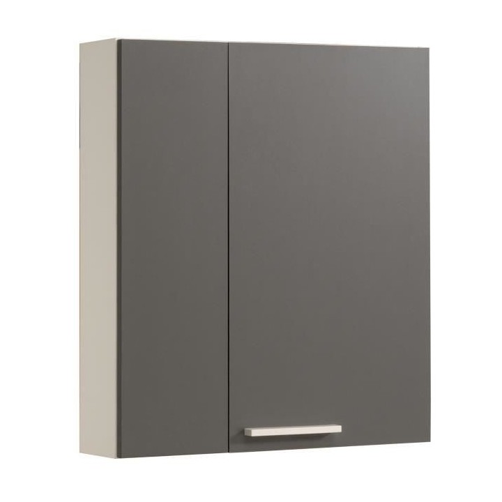 EKIPA Armoire de salle de bain 2 portes - Gris ombre et blanc - L 60 x