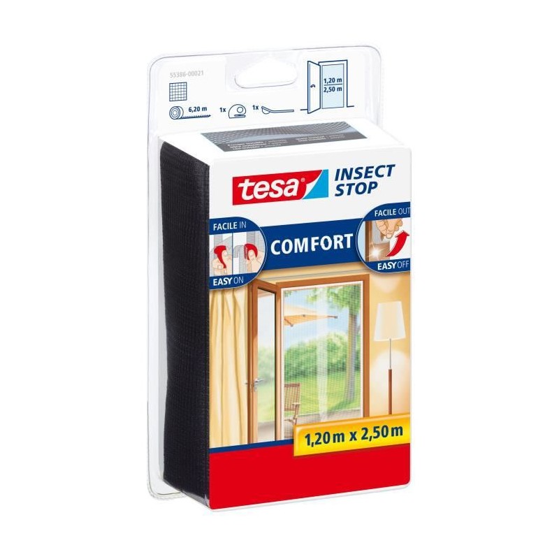 TESA Moustiquaire Comfort pour portes 2 x 0,65 x 2,5 m - noire