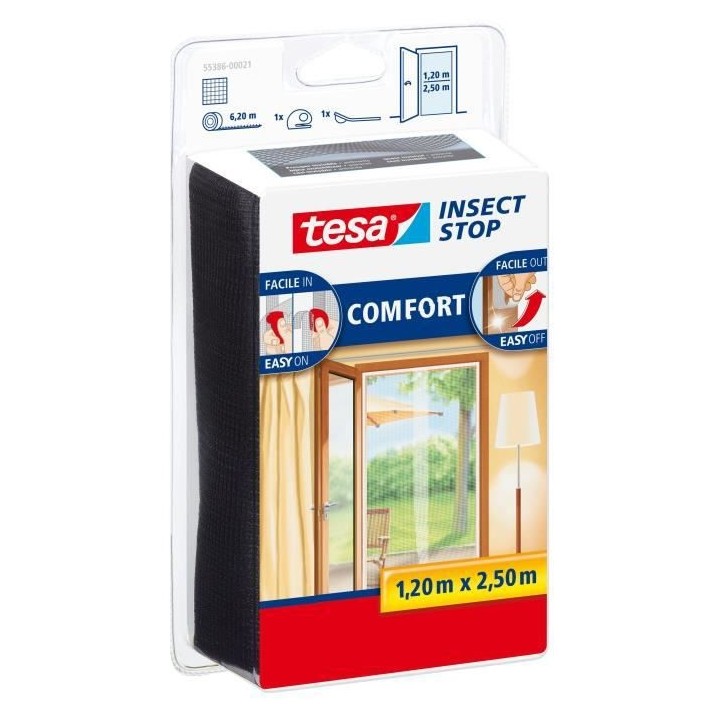 TESA Moustiquaire Comfort pour portes 2 x 0,65 x 2,5 m - noire