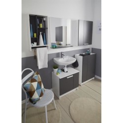 EKIPA Miroir avec tablette - Gris ombre et blanc - L 60 x P 14 x 70 cm - VERSA