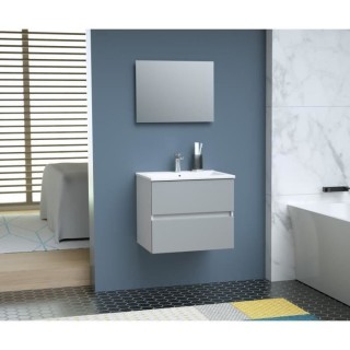 TOTEM Salle de bain 60cm - Gris - 2 tiroirs fermetures ralenties - sim