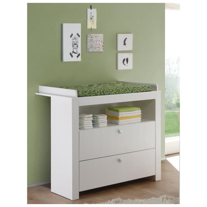 Chambre bébé Duo : Lit 70 x 140 cm + Commode a langer OLIVIA - Blanc