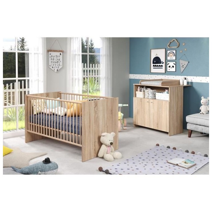 Chambre bébé duo NIKO - Lit 70x140 cm + Commode a langer 2 portes -