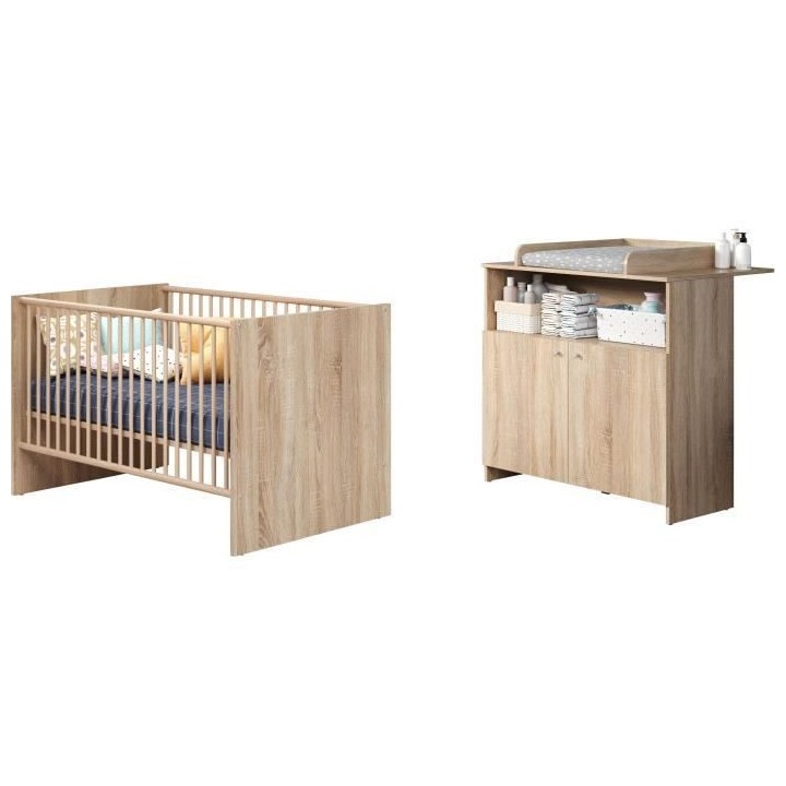 Chambre bébé duo NIKO - Lit 70x140 cm + Commode a langer 2 portes -