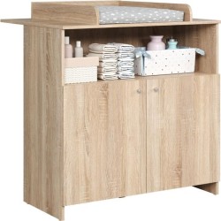 Chambre bébé duo NIKO - Lit 70x140 cm + Commode a langer 2 portes - Décor chene naturel - TRENDTEAM