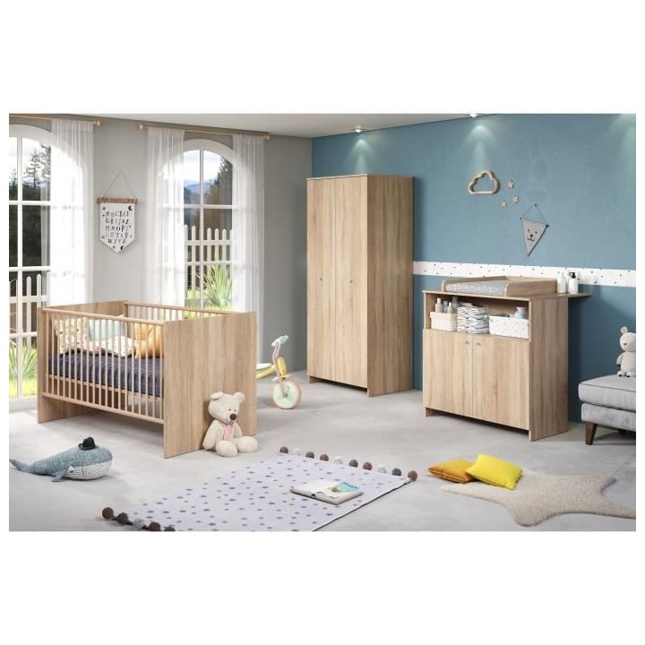 Chambre bébé trio NIKO - Lit 70x140 cm + Commode a langer 2 portes +