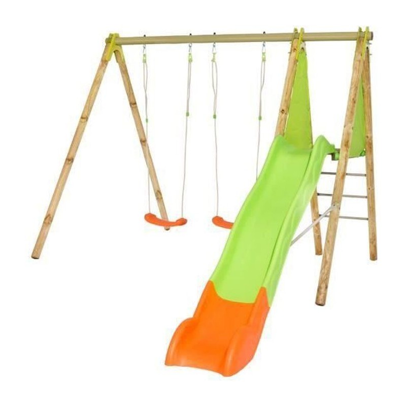 Portique bois et métal - 2,30m - 2 balançoires et 1 toboggan 2,63m - ARROBA TRIGANO