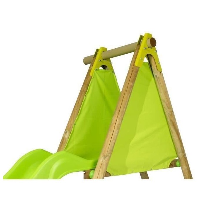 Portique bois et métal - 2,30m - 2 balançoires et 1 toboggan 2,63m -