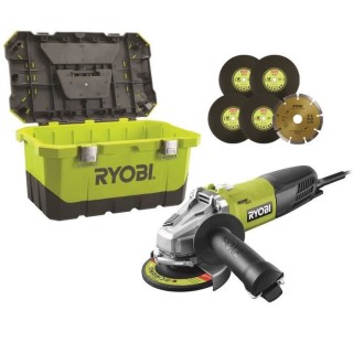 Meuleuse d'angle RYOBI 800W 125mm - 1 disque diamant - 5 disques a éb