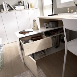 Bureau d'angle réversible avec rangement - Décor chene et blanc - Essentiel - L 139 x P 92 x H 75 cm