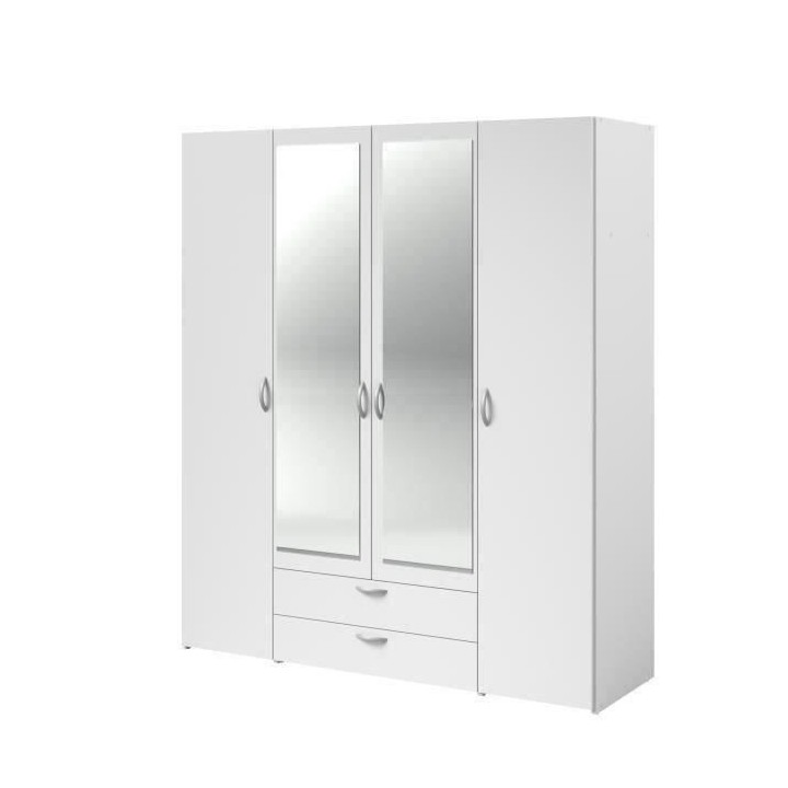 Armoire VARIA - Décor blanc - 4 portes battantes + 2 miroirs + 2 tiro