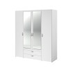 Armoire VARIA - Décor blanc - 4 portes battantes + 2 miroirs + 2 tiroirs - L 160 x H 185 x P 51 cm - PARISOT