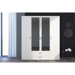 Armoire VARIA - Décor blanc - 4 portes battantes + 2 miroirs + 2 tiroirs - L 160 x H 185 x P 51 cm - PARISOT