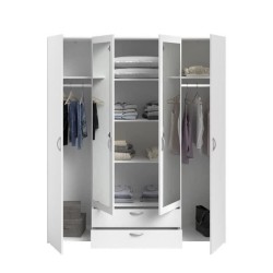 Armoire VARIA - Décor blanc - 4 portes battantes + 2 miroirs + 2 tiroirs - L 160 x H 185 x P 51 cm - PARISOT