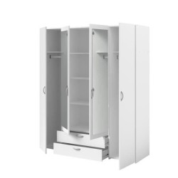 Armoire VARIA - Décor blanc - 4 portes battantes + 2 miroirs + 2 tiroirs - L 160 x H 185 x P 51 cm - PARISOT