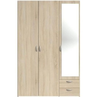 Armoire VARIA - Décor chene - 3 portes + miroir + 2 tiroirs - L 120 x